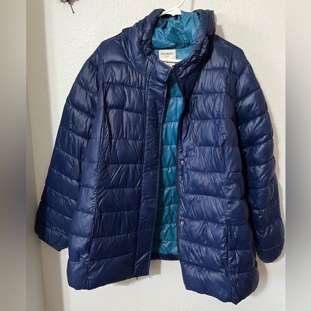 Blue puffer jacket